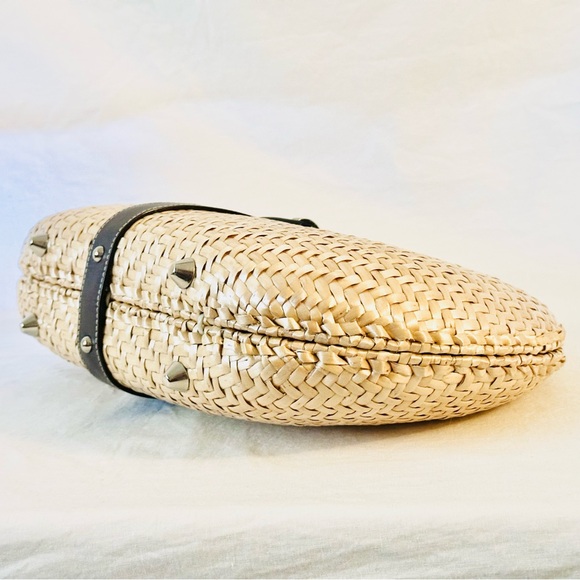 Rafe New York Woven Rattan Straw Handbag with Brown Leather Trim - Picture 8 of 12